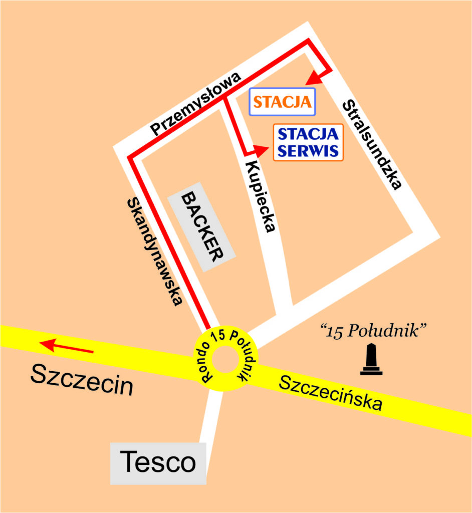 Mapka dojazdu do warsztatu Stacja Serwis, ul. Kupiecka 8 w Stargardzie